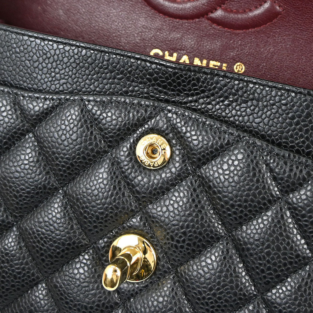 Chanel 2019 Black Caviar Skin Small Classic Double Flap Shoulder Bag