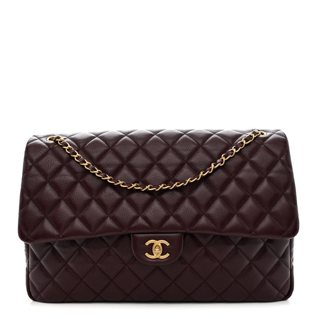 Chanel Grained Calfskin Quilted XXL Travel Flap Bag Burgundy