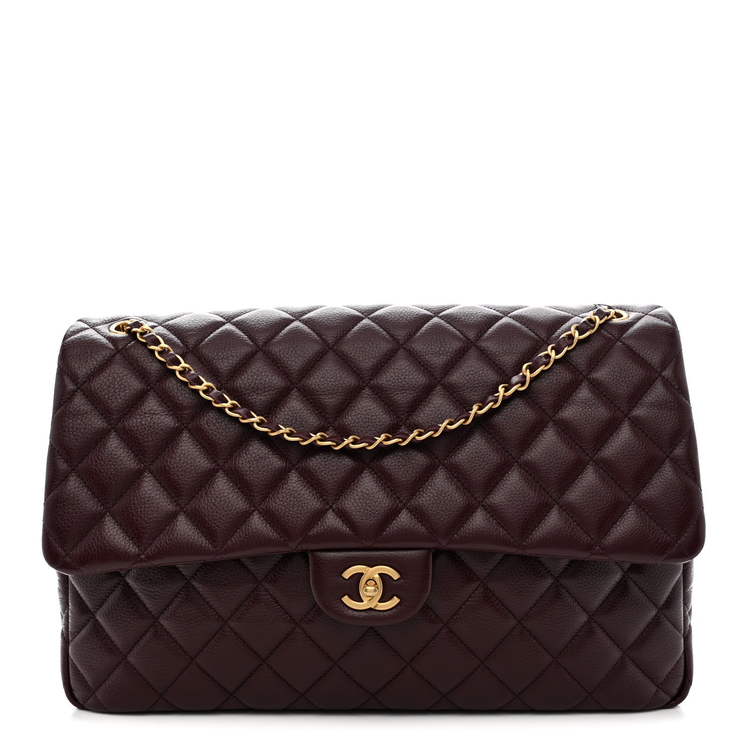 Chanel Grained Calfskin Quilted XXL Travel Flap Bag Burgundy