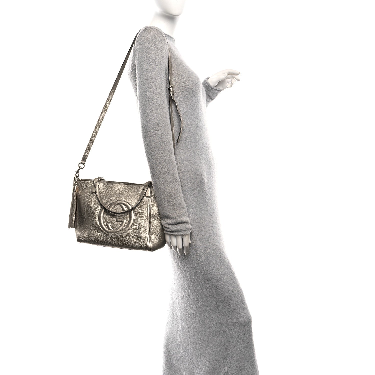 Gucci Metallic Pebbled Calfskin Small Soho Top Handle Bag Golden Beige