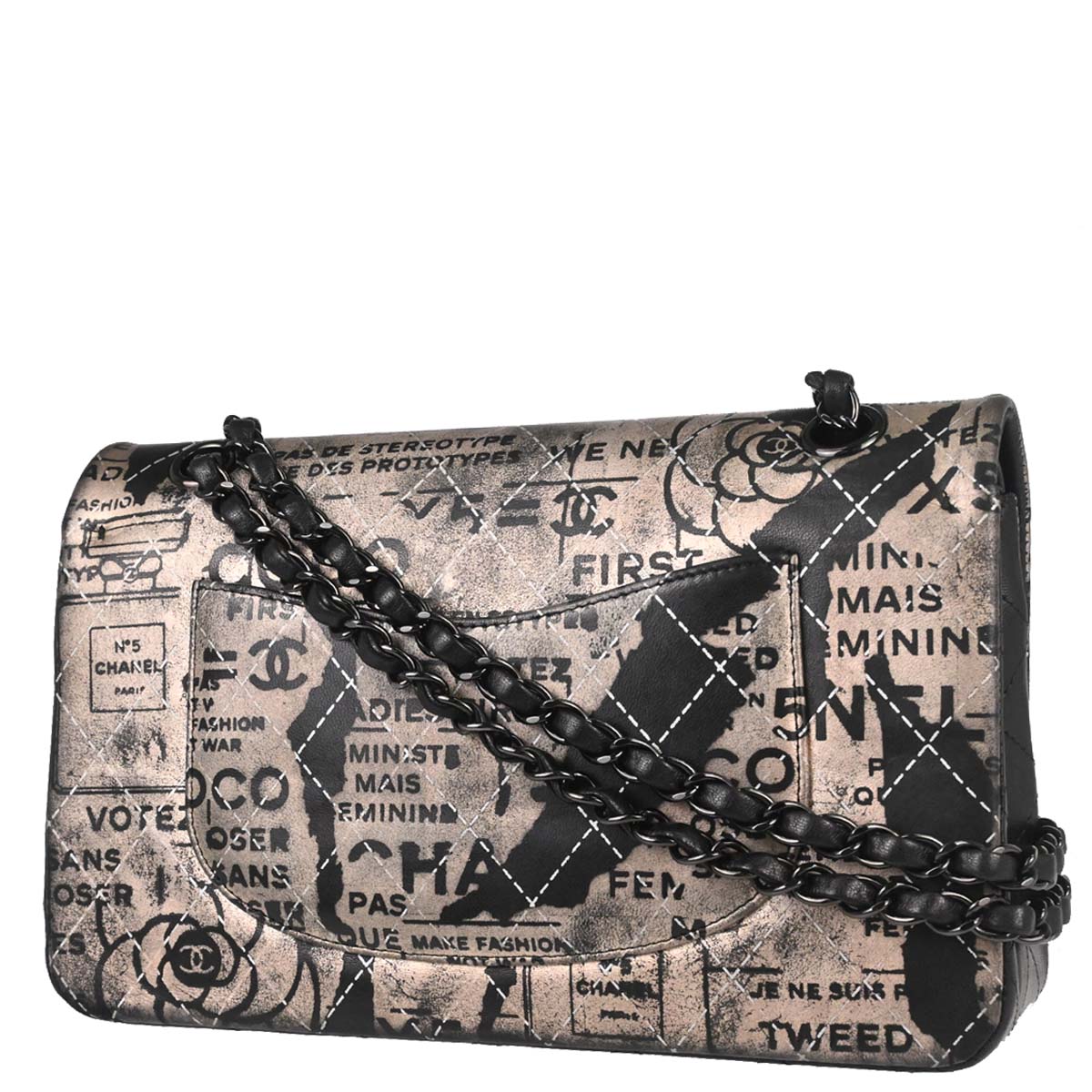 Chanel 2015-2016 Beige Lambskin Limited Newspaper Medium Classic Double Flap Bag