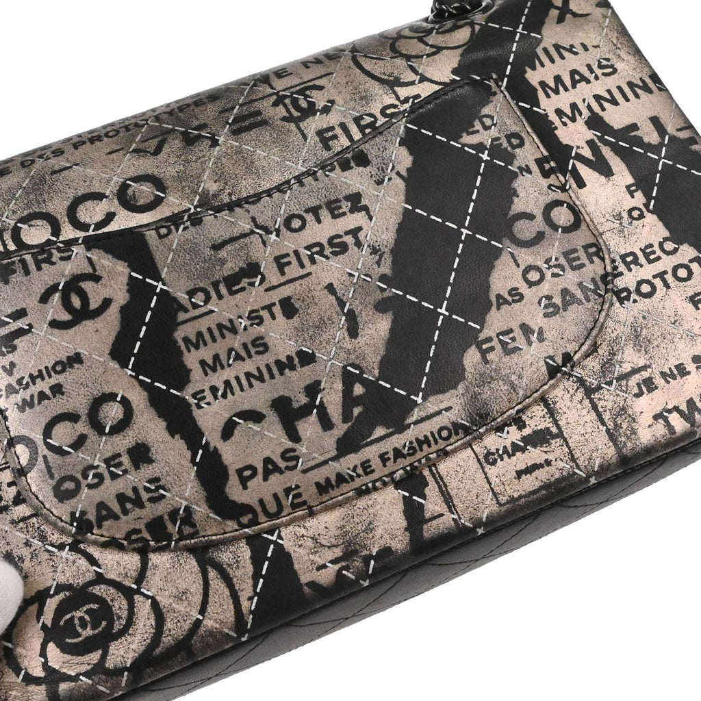 Chanel 2015-2016 Beige Lambskin Limited Newspaper Medium Classic Double Flap Bag