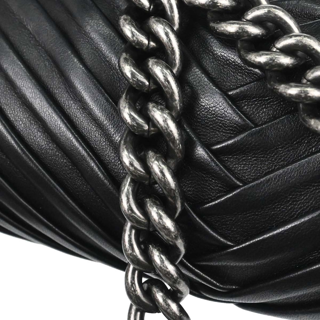 Boy Chanel Black Lambskin Chevron Medium Double Chain Shoulder Bag