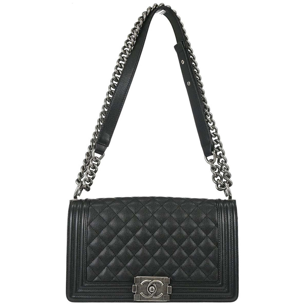 Boy Chanel 2018-2019 Black Caviar Skin Medium Chain Shoulder Bag