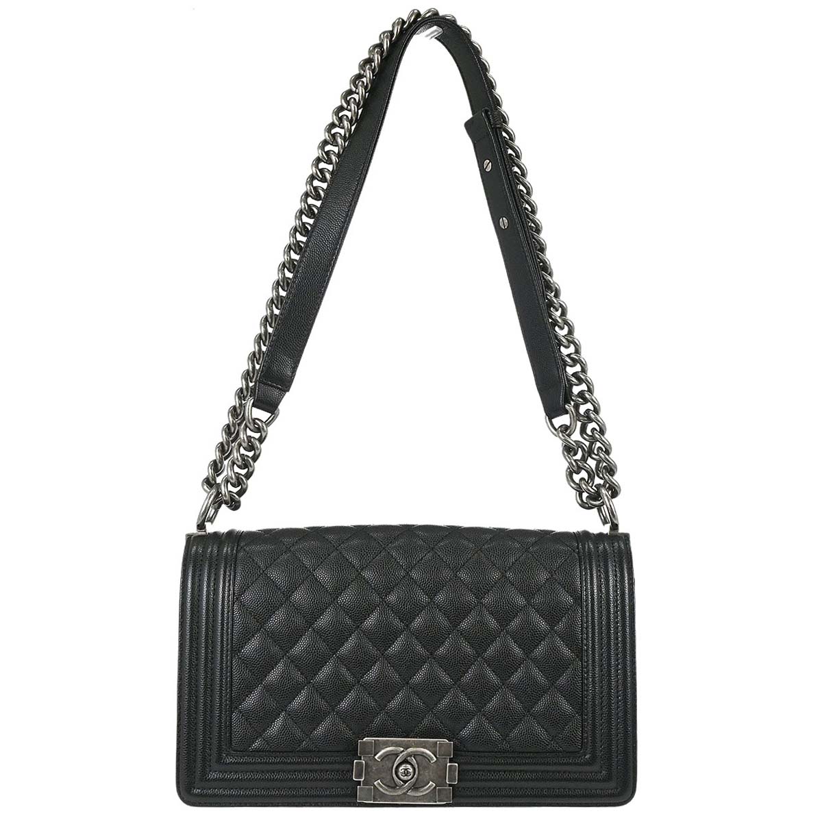 Boy Chanel 2018-2019 Black Caviar Skin Medium Chain Shoulder Bag