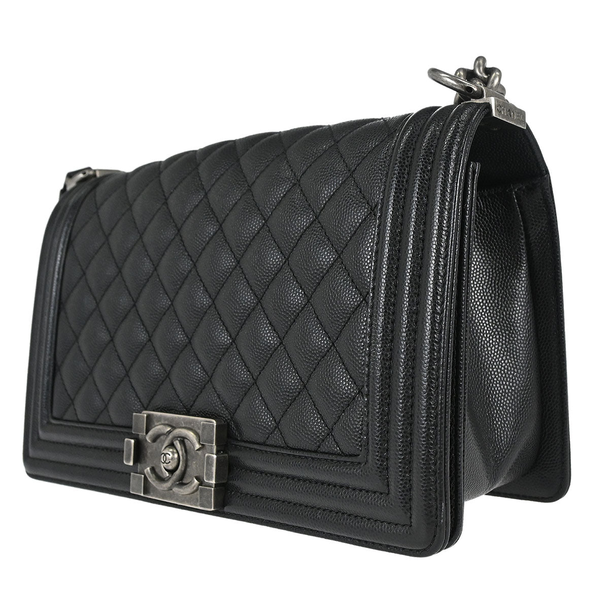 Boy Chanel 2018-2019 Black Caviar Skin Medium Chain Shoulder Bag