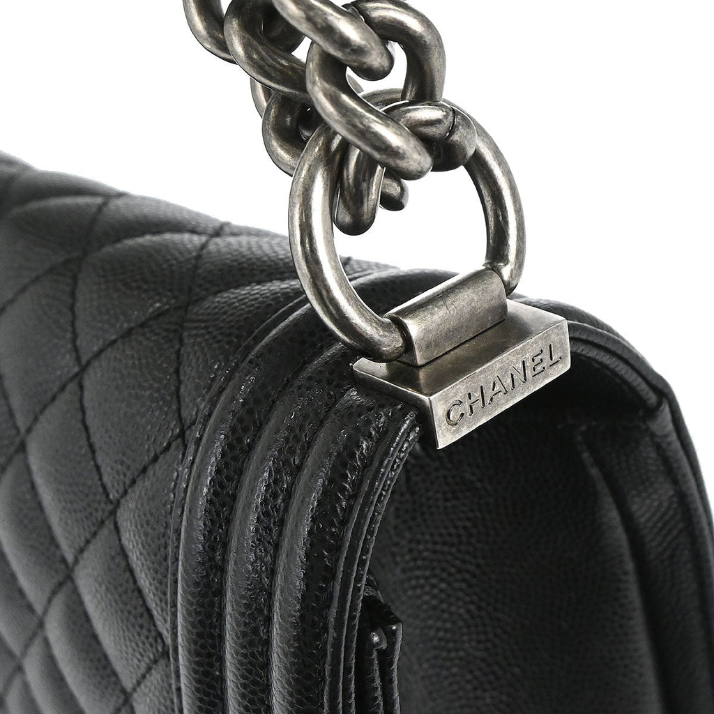 Boy Chanel 2018-2019 Black Caviar Skin Medium Chain Shoulder Bag