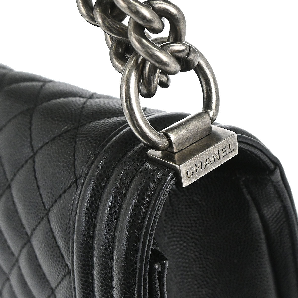 Boy Chanel 2018-2019 Black Caviar Skin Medium Chain Shoulder Bag