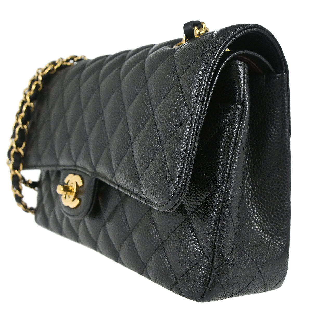 Chanel Black Caviar Skin Medium Classic Double Flap Shoulder Bag