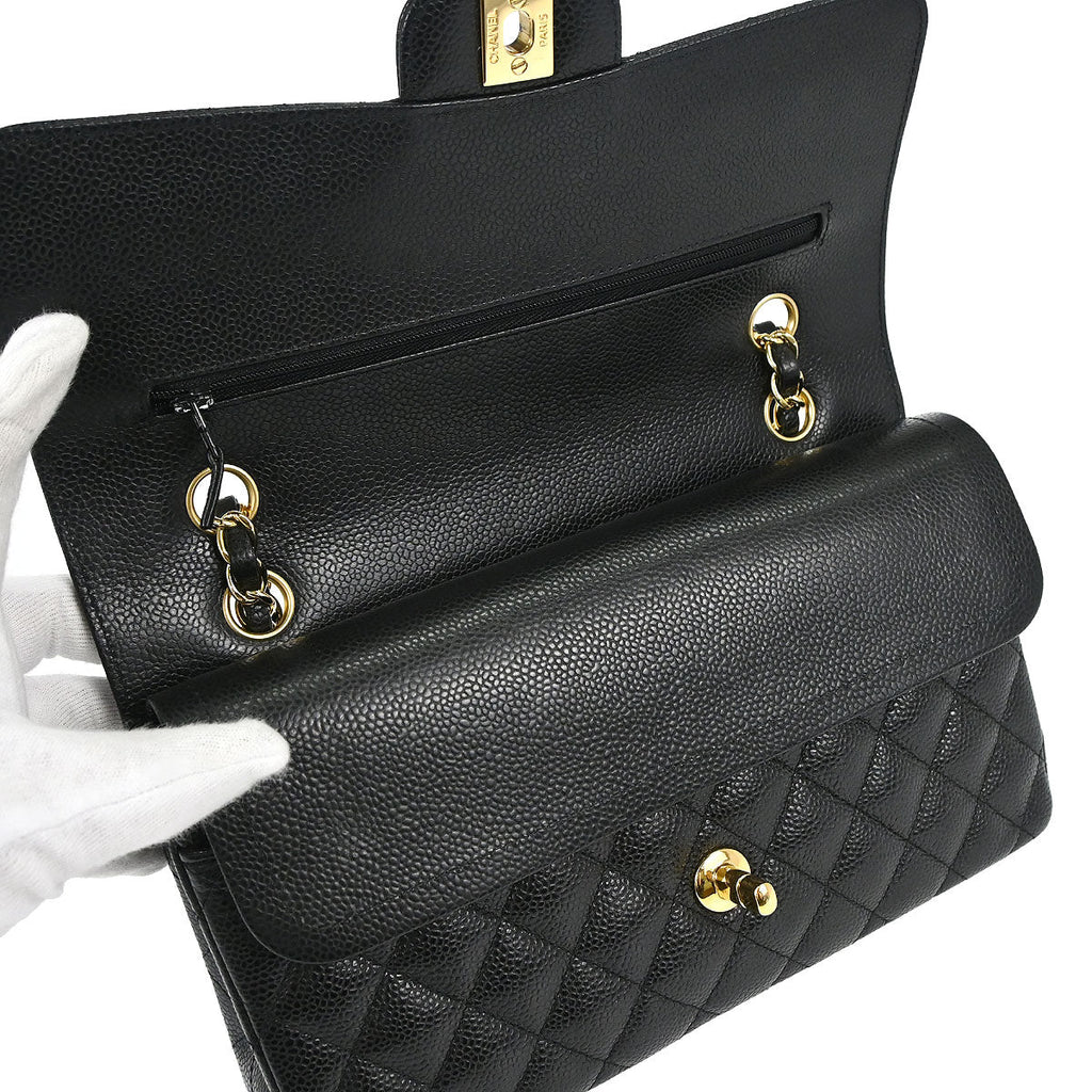 Chanel Black Caviar Skin Medium Classic Double Flap Shoulder Bag