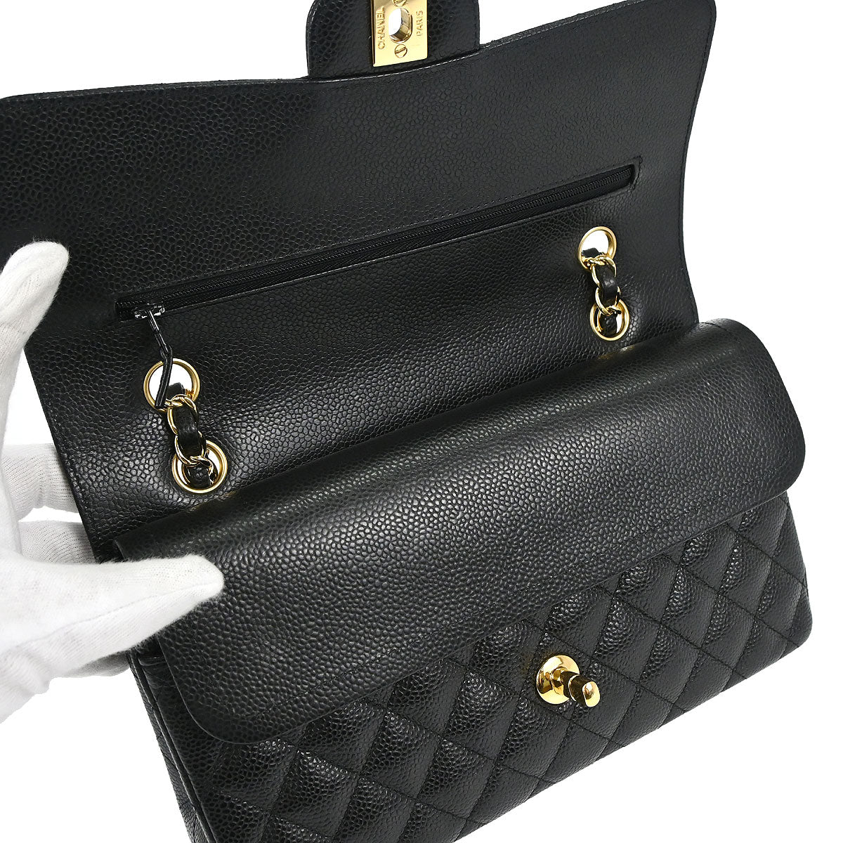 Chanel Black Caviar Skin Medium Classic Double Flap Shoulder Bag