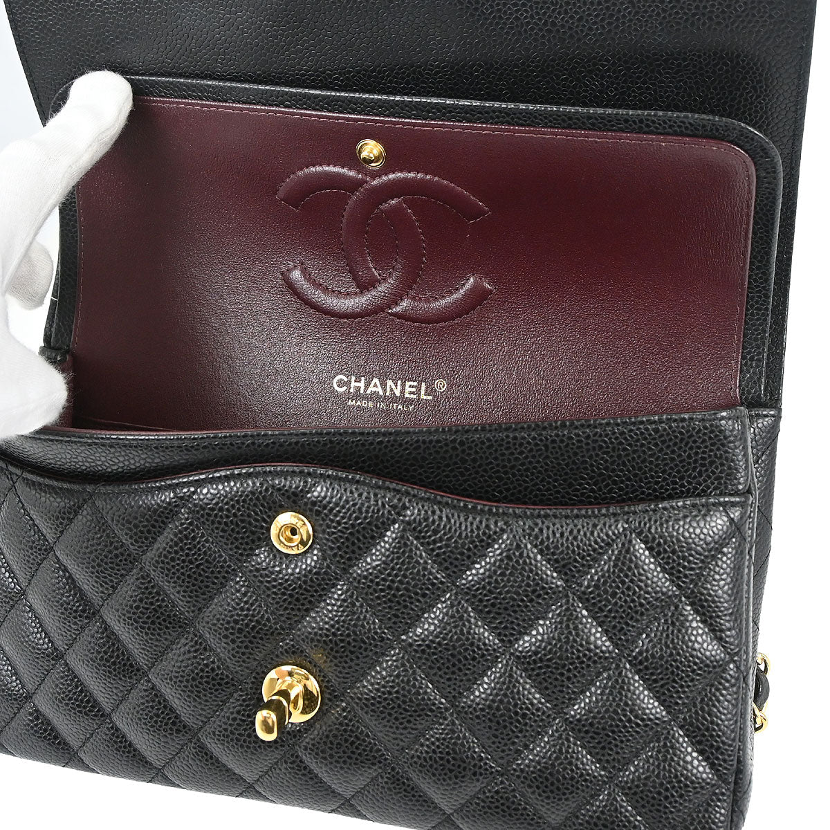 Chanel Black Caviar Skin Medium Classic Double Flap Shoulder Bag