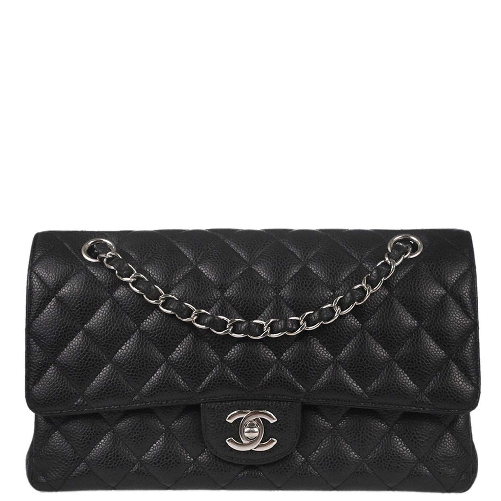 Chanel 2017-2018 Black Caviar Skin Medium Classic Double Flap Shoulder Bag