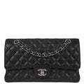 Chanel 2017-2018 Black Caviar Skin Medium Classic Double Flap Shoulder Bag