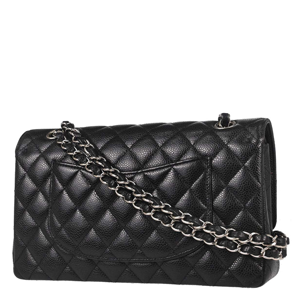 Chanel 2017-2018 Black Caviar Skin Medium Classic Double Flap Shoulder Bag
