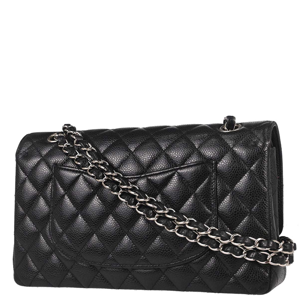 Chanel 2017-2018 Black Caviar Skin Medium Classic Double Flap Shoulder Bag