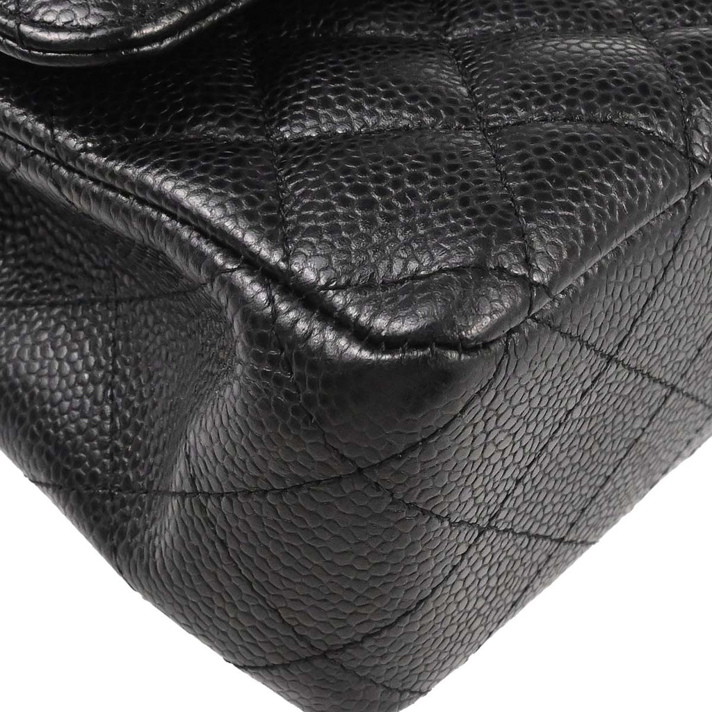 Chanel 2017-2018 Black Caviar Skin Medium Classic Double Flap Shoulder Bag