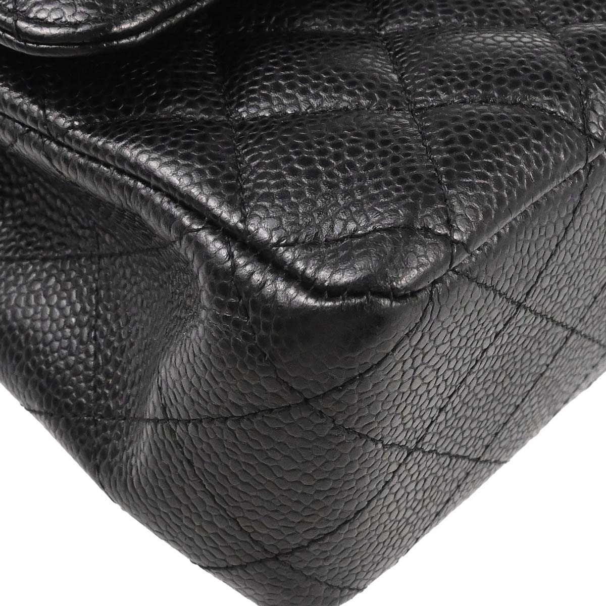 Chanel 2017-2018 Black Caviar Skin Medium Classic Double Flap Shoulder Bag