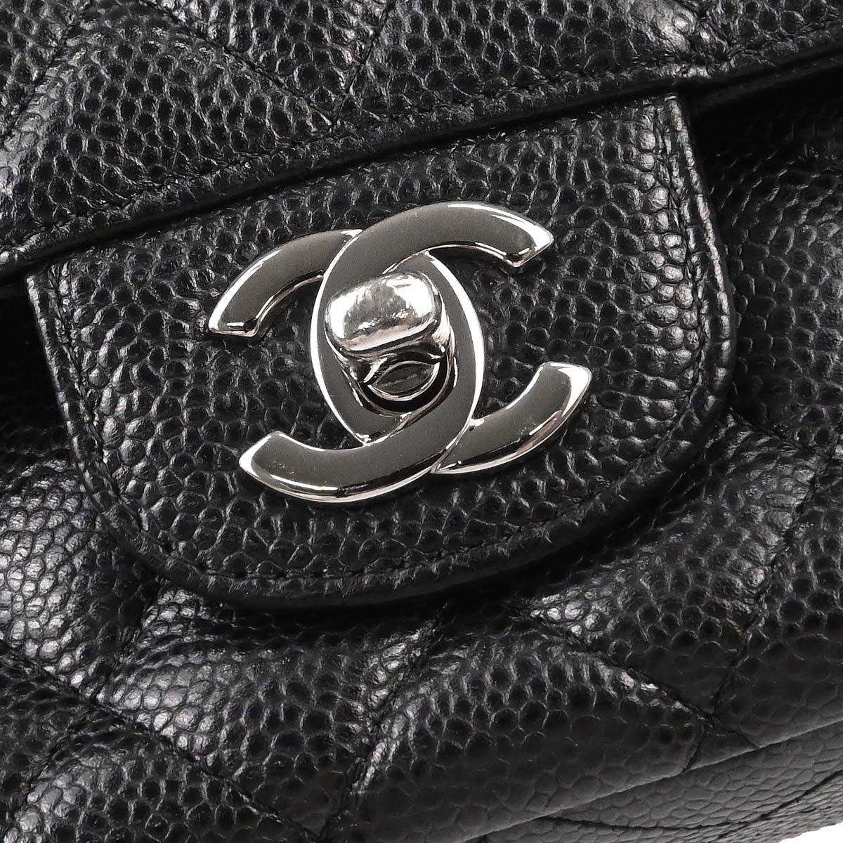 Chanel 2017-2018 Black Caviar Skin Medium Classic Double Flap Shoulder Bag