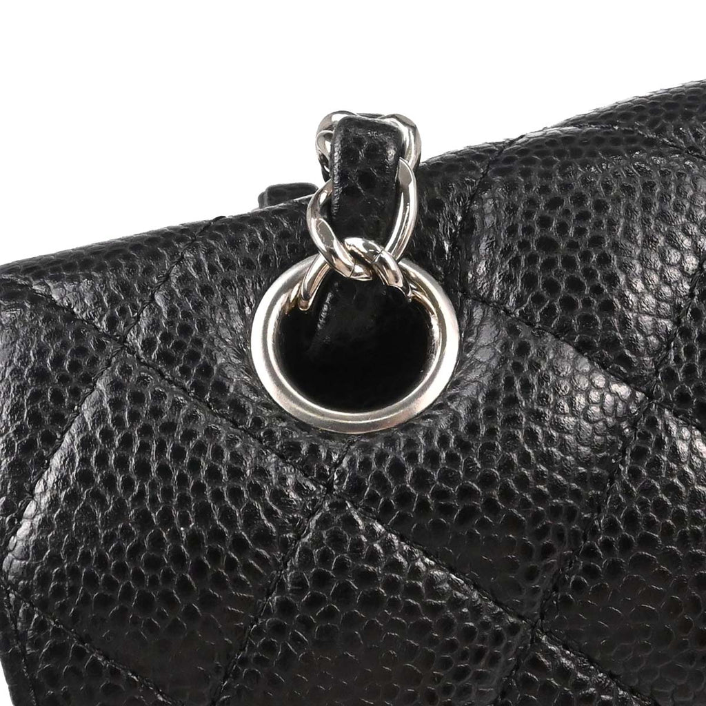 Chanel 2017-2018 Black Caviar Skin Medium Classic Double Flap Shoulder Bag