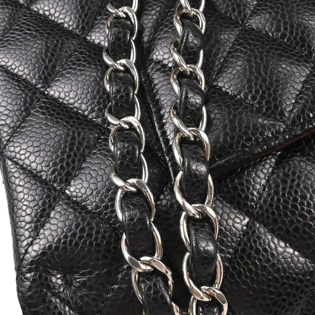 Chanel 2017-2018 Black Caviar Skin Medium Classic Double Flap Shoulder Bag