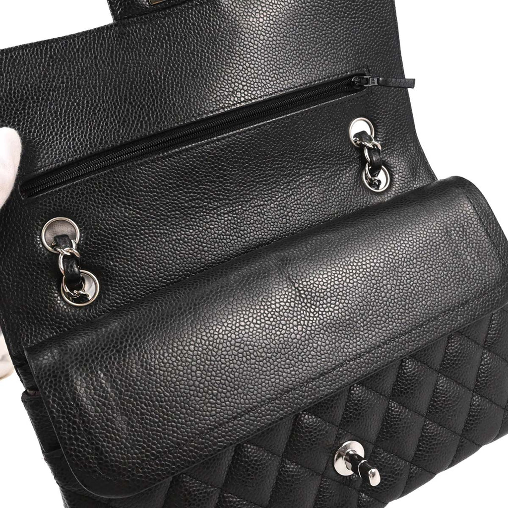 Chanel 2017-2018 Black Caviar Skin Medium Classic Double Flap Shoulder Bag