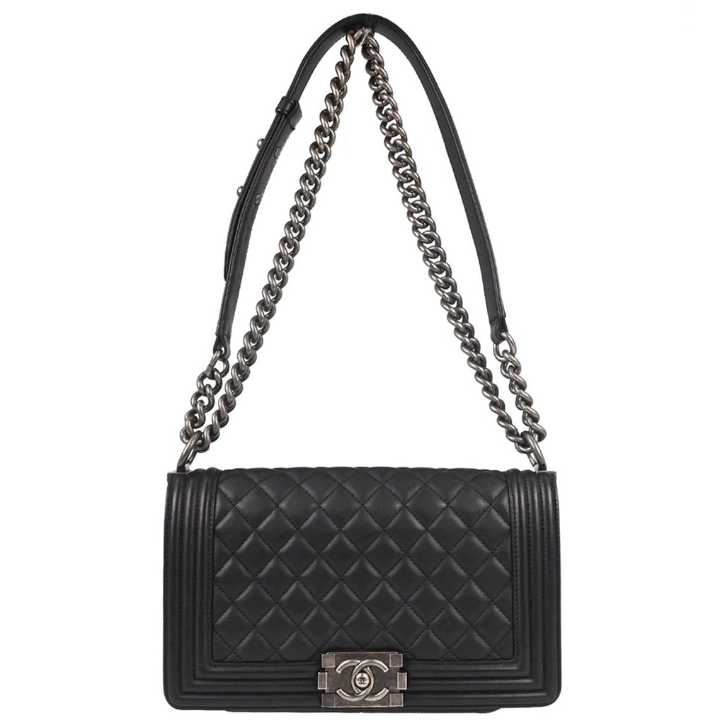 Boy Chanel Black Lambskin Medium Chain Shoulder Bag