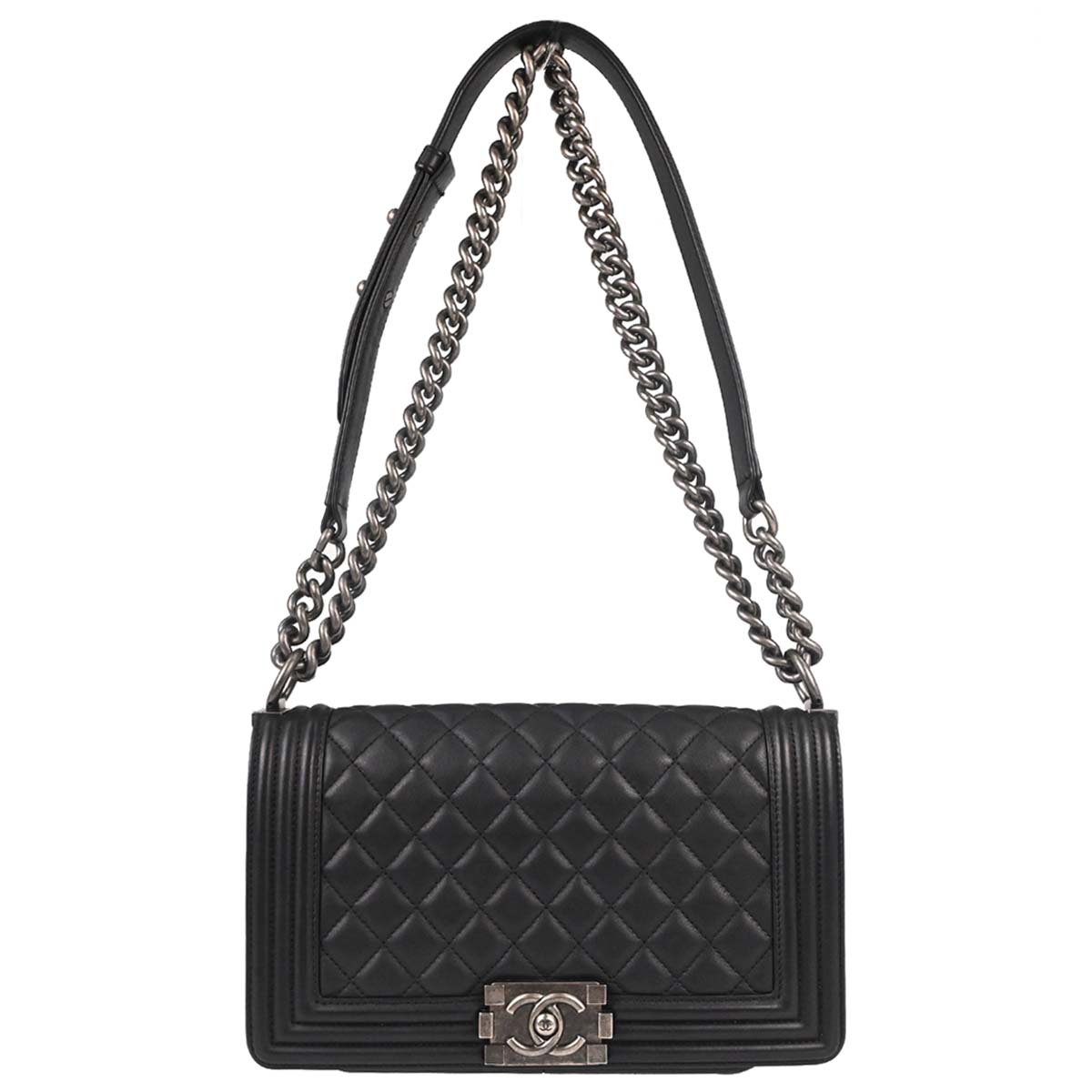 Boy Chanel Black Lambskin Medium Chain Shoulder Bag