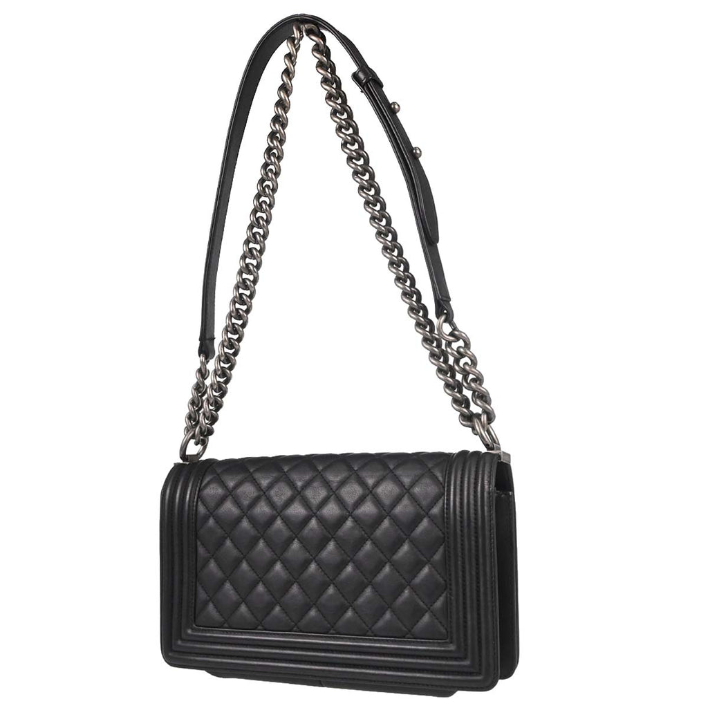 Boy Chanel Black Lambskin Medium Chain Shoulder Bag