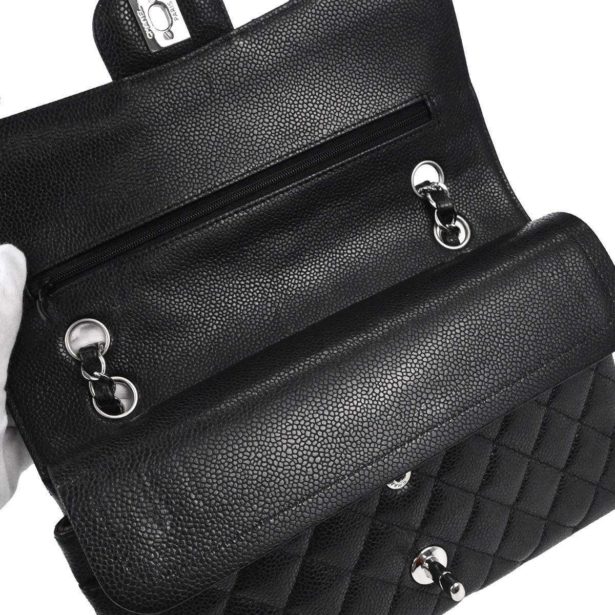 Chanel Black Caviar Skin Medium Classic Double Flap Shoulder Bag