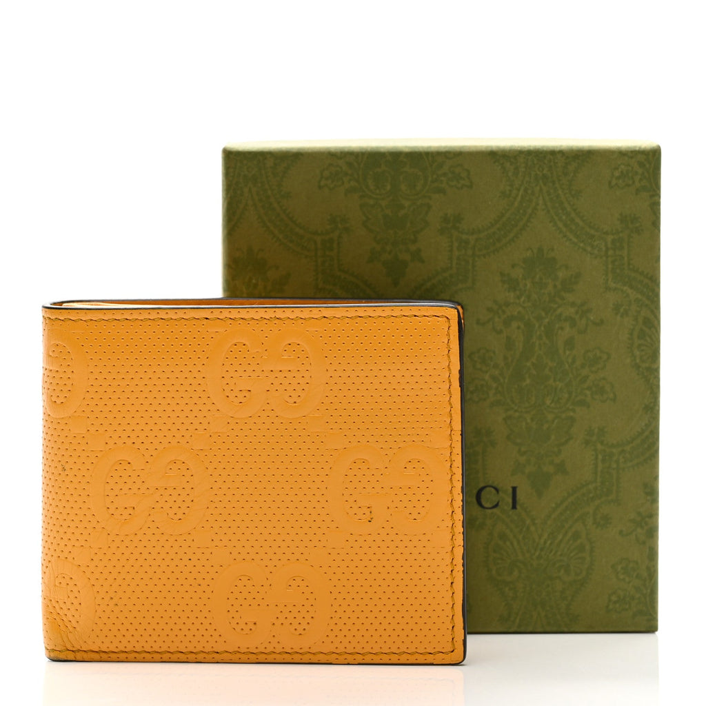 Gucci Calfskin GG Tennis Embossed Bi-Fold Wallet Yellow Tangerine