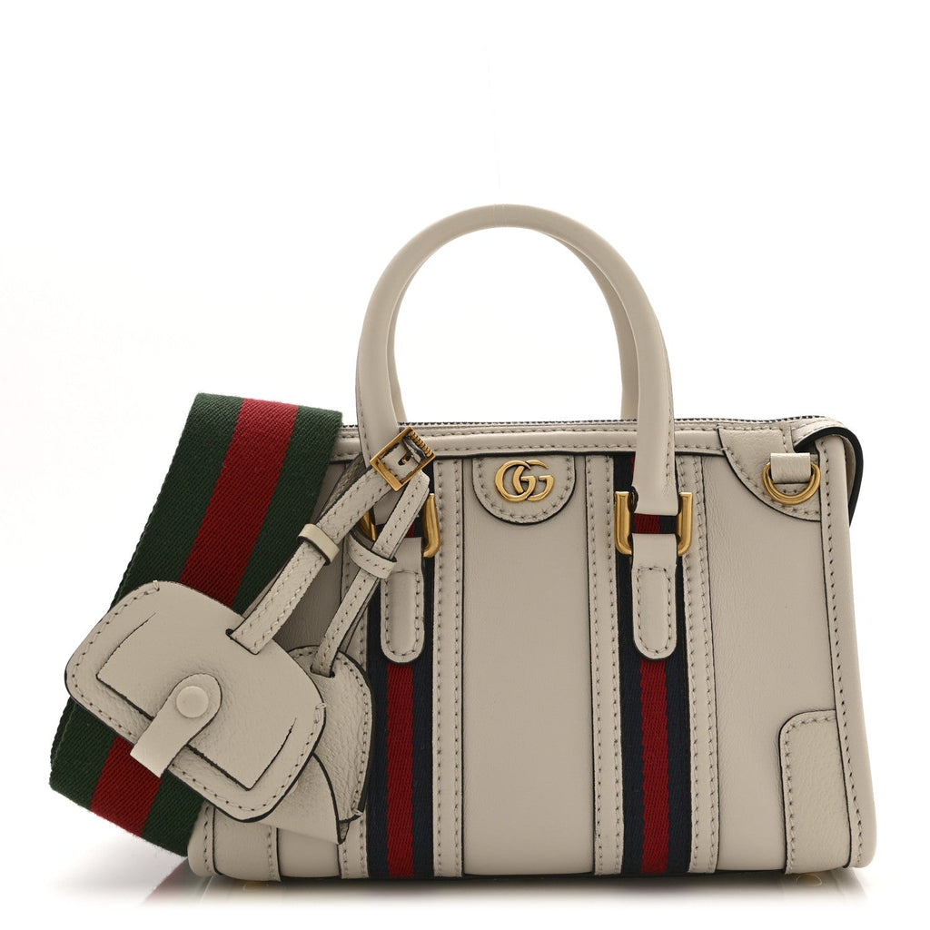 Gucci Koi Calfskin Web Mini Bauletto Duffle Top Handle Bag Mystic White