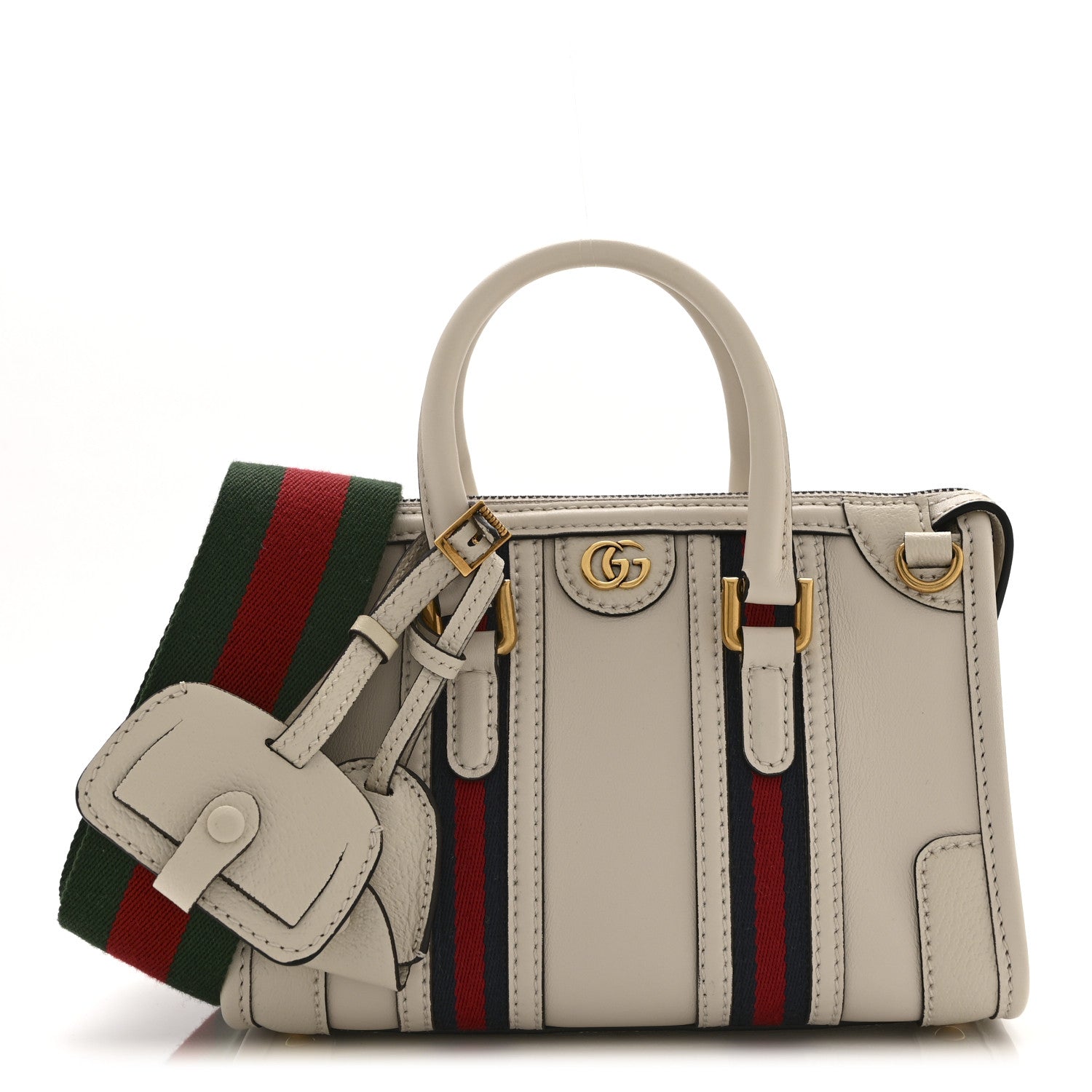 Gucci Koi Calfskin Web Mini Bauletto Duffle Top Handle Bag Mystic White
