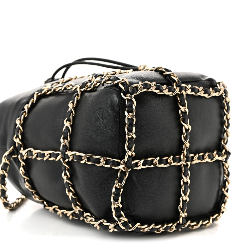Chanel Lambskin Bucket Chain Drawstring Bag Black