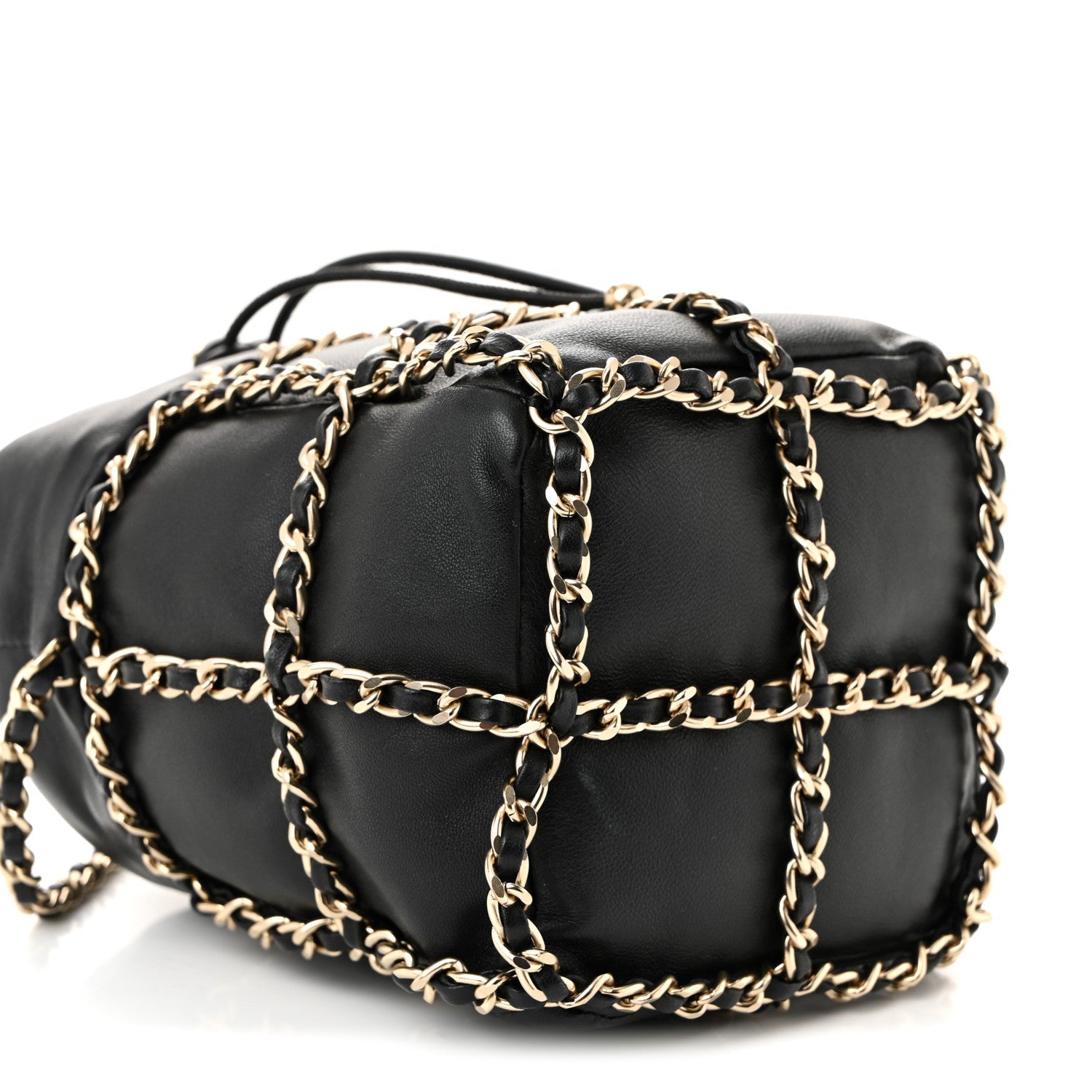Chanel Lambskin Bucket Chain Drawstring Bag Black