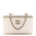 Chanel Caviar Quilted Crystal Hearts Small Vanity Case With Chain White