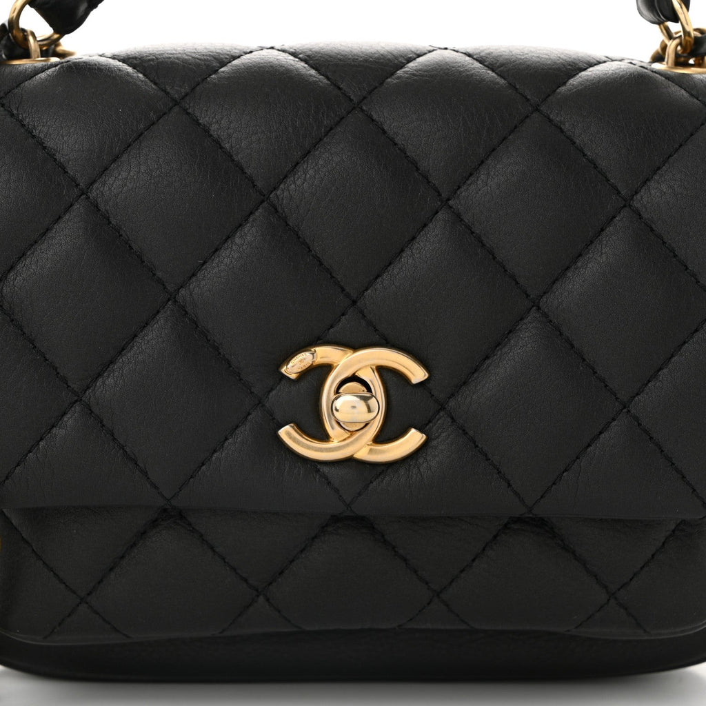 Chanel Calfskin Quilted Top Handle Flap Black