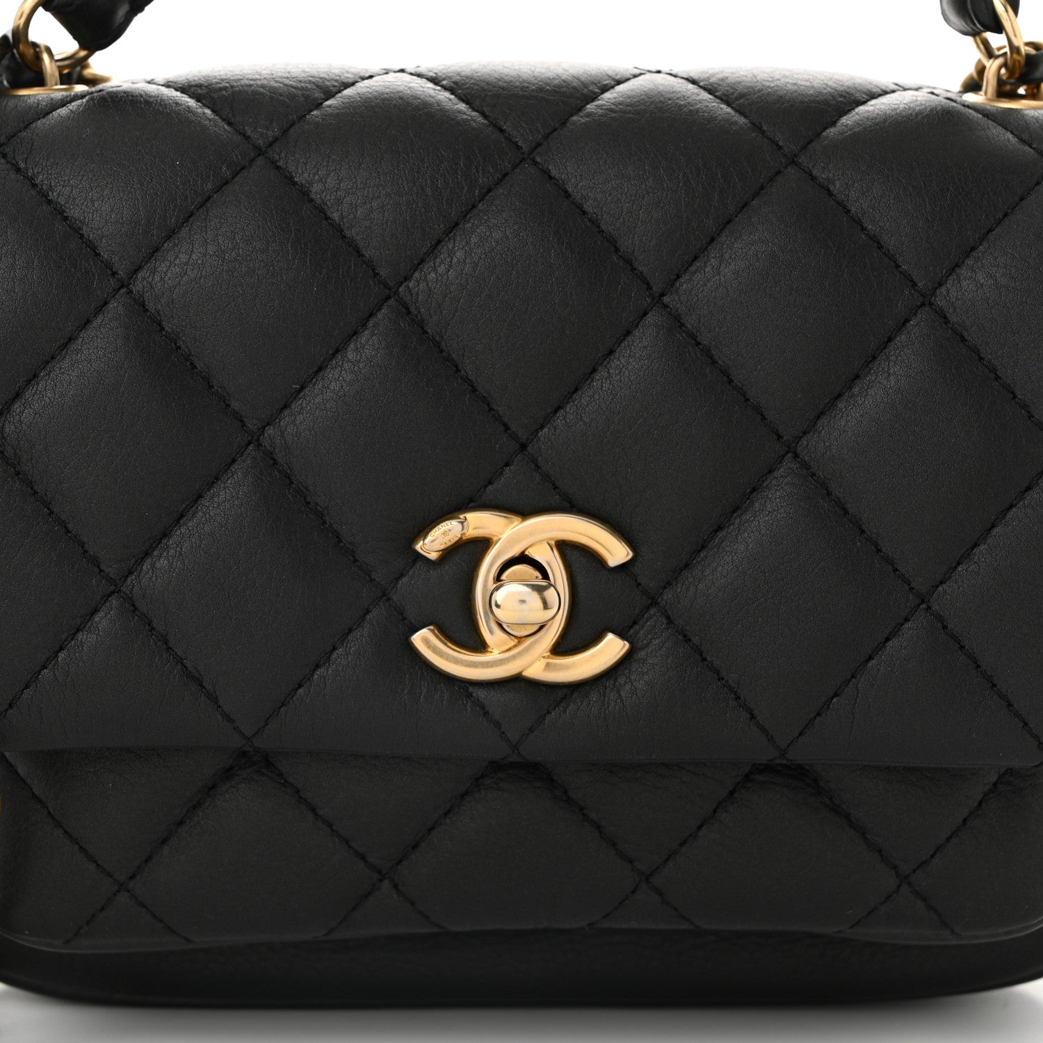 Chanel Calfskin Quilted Top Handle Flap Black