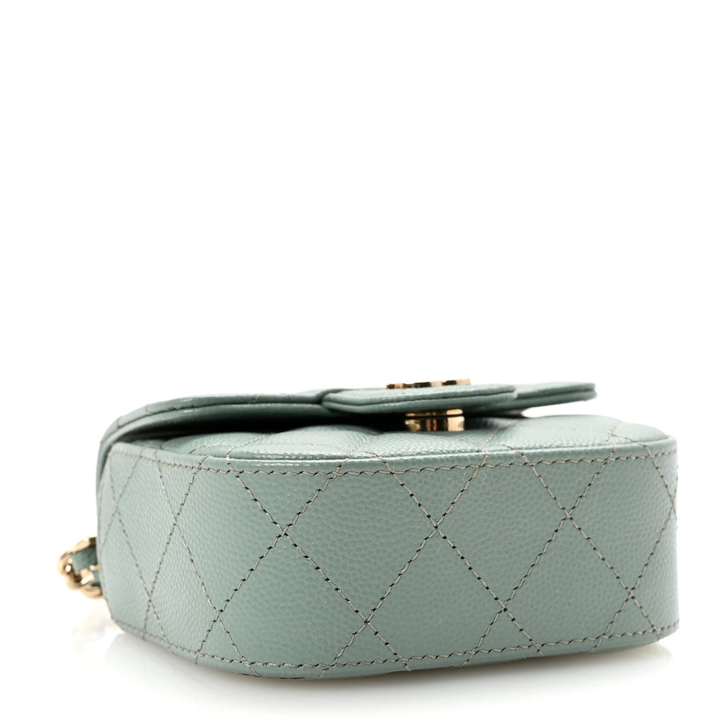 Chanel Caviar Quilted Mini Clutch With Chain Light Green