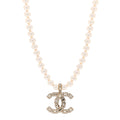Pearl Crystal Baguette CC Short Necklace Gold