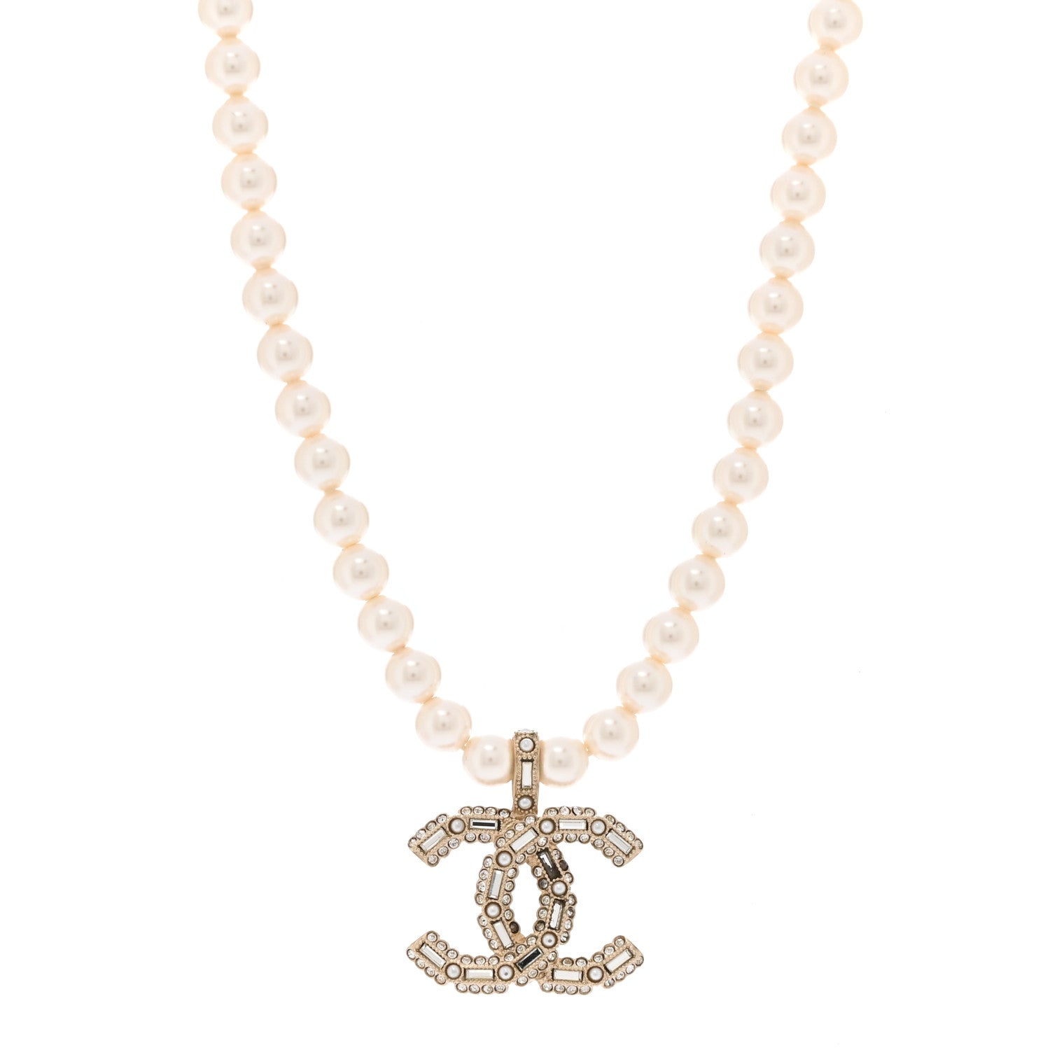 Pearl Crystal Baguette CC Short Necklace Gold