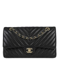 Chanel 2019 Black Lambskin Chevron Medium Classic Double Flap Shoulder Bag