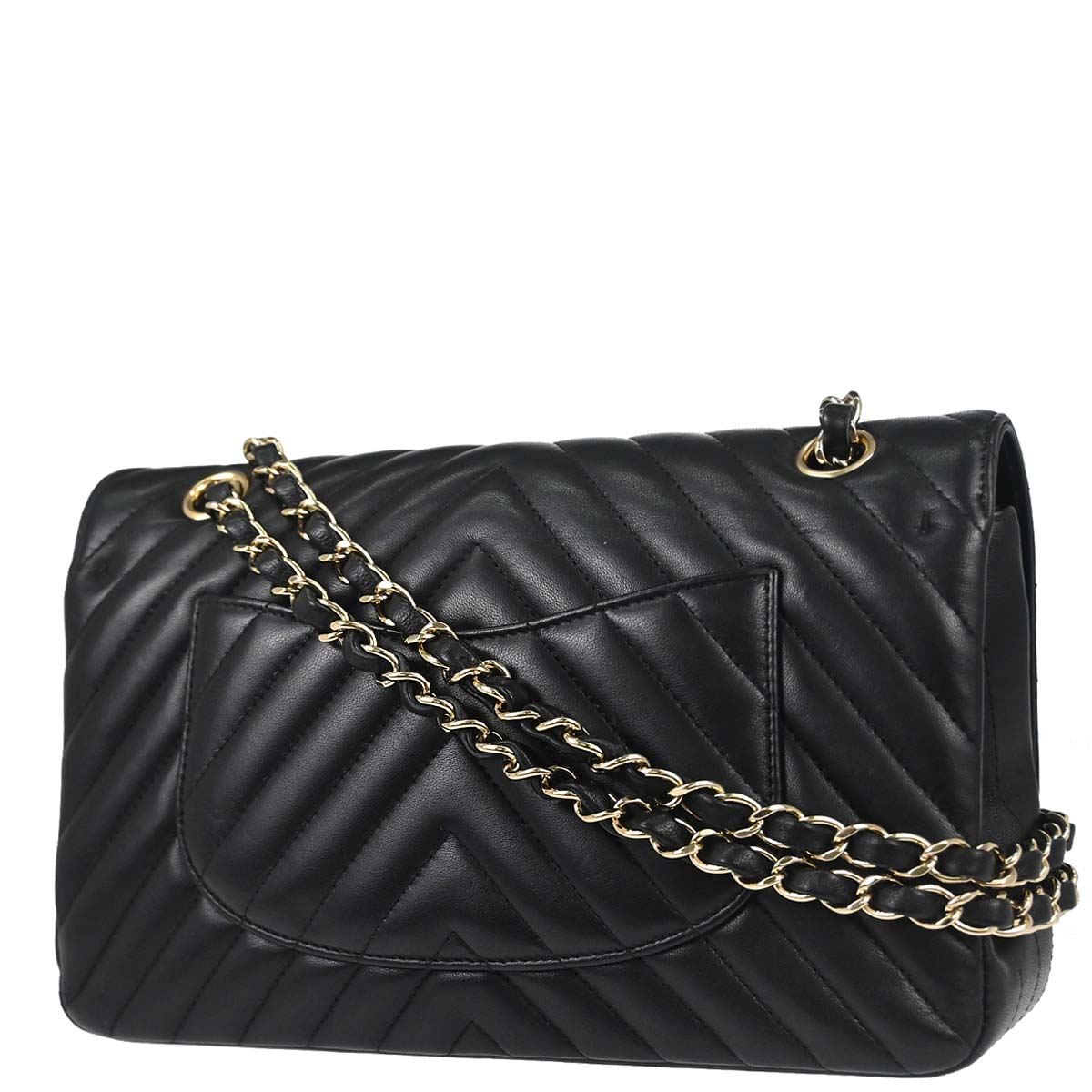 Chanel 2019 Black Lambskin Chevron Medium Classic Double Flap Shoulder Bag