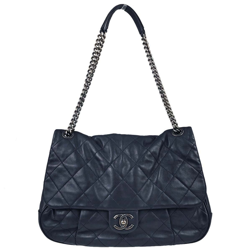 Chanel Navy Lambskin Coco Pleats Flap Bag Shoulder Bag