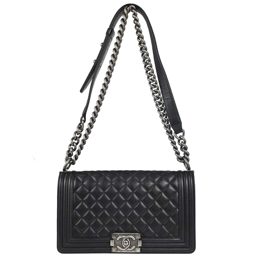 Boy Chanel 2018 Black Lambskin Medium Double Chain Shoulder Bag