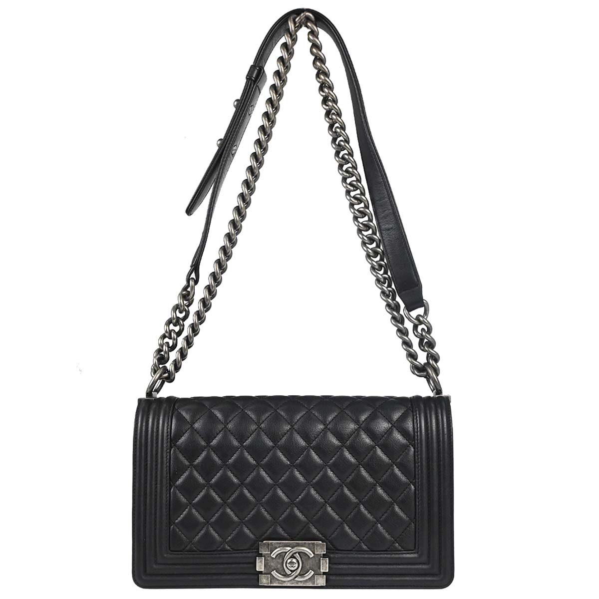 Boy Chanel 2018 Black Lambskin Medium Double Chain Shoulder Bag