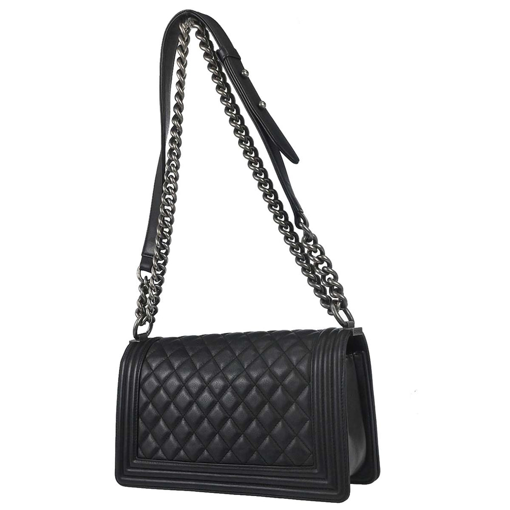 Boy Chanel 2018 Black Lambskin Medium Double Chain Shoulder Bag