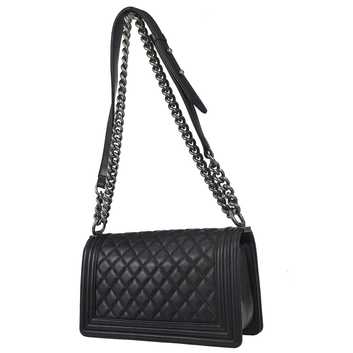 Boy Chanel 2018 Black Lambskin Medium Double Chain Shoulder Bag