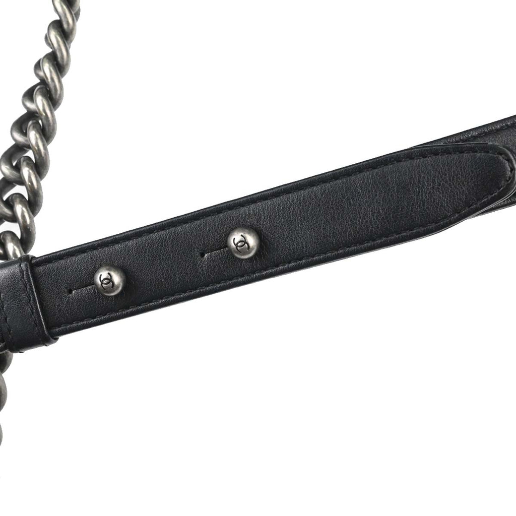 Boy Chanel 2018 Black Lambskin Medium Double Chain Shoulder Bag