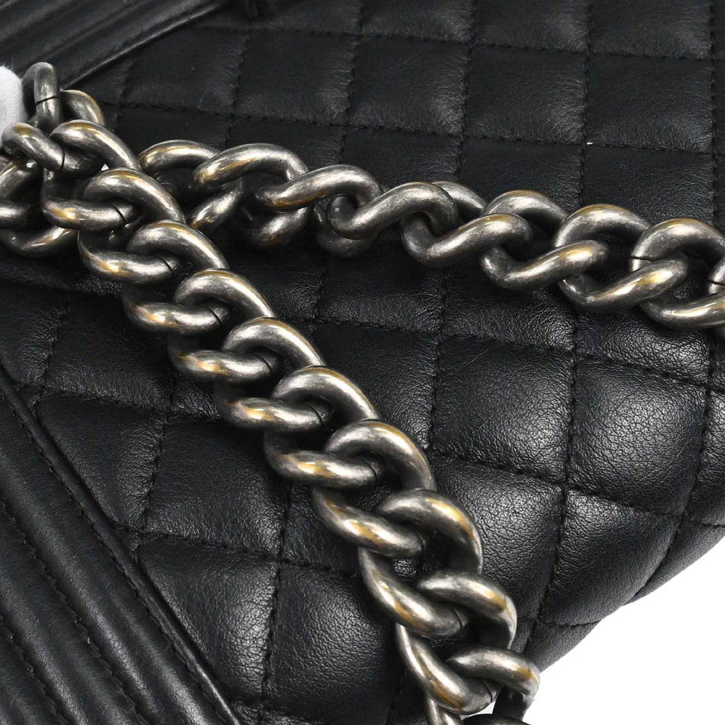 Boy Chanel 2018 Black Lambskin Medium Double Chain Shoulder Bag